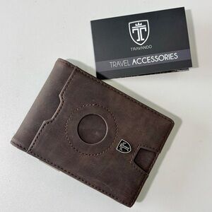 TRAVANDO Airtag* Mens Faux Leather Slim Wallet w/Money Clip, RFID Blocker Brown